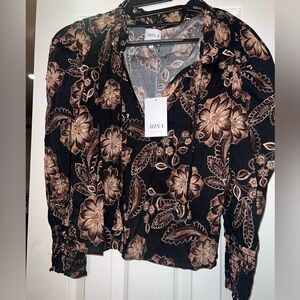 Misa Los Angeles Black and Brown Floral Blouse